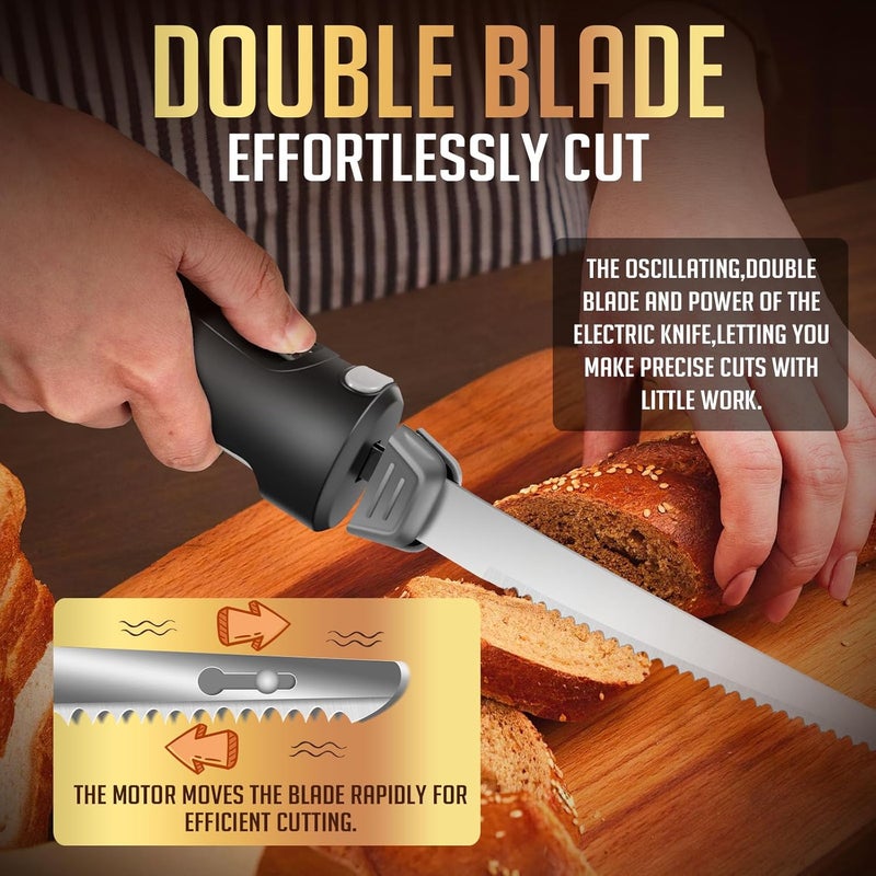Royalsellpro Cordless Rechargeable Electric Knife Easy Slice and Assemble with Storage Case, Wireless Serrated Edge Blades Slicer Set with Ergonomic Handle and Safety Lock for Turkey, Meat, Sourdough, Ribs, Fillet and Foam - Image 4